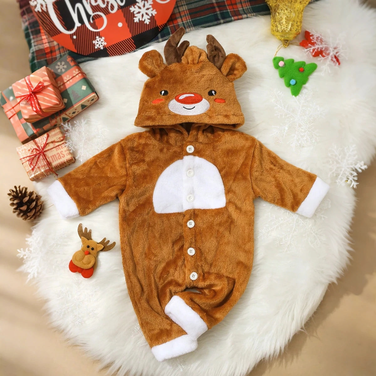 Embroidered Antlers Christmas Jumpsuit