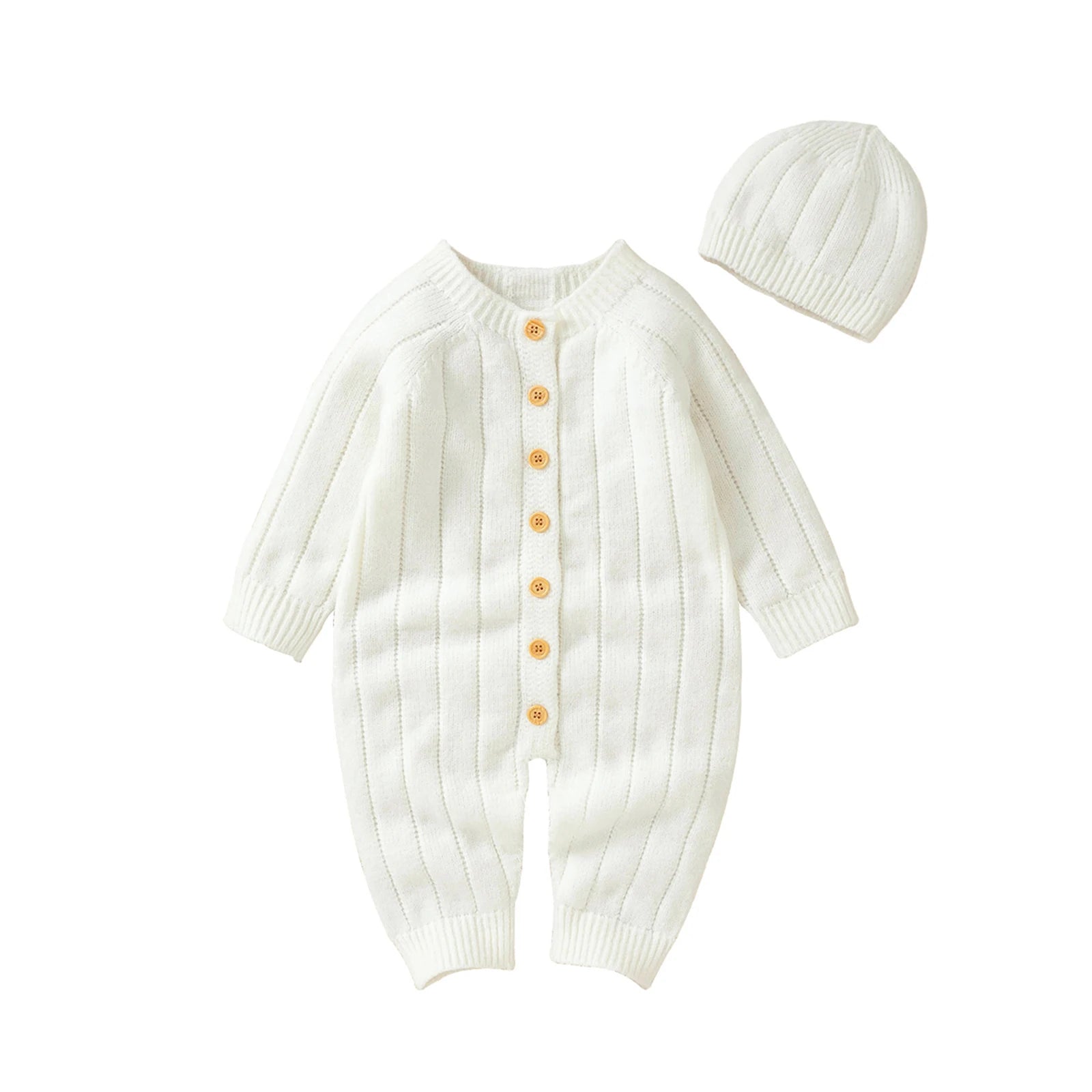 Knitted Baby Winter Romper and Cap Set, 0-18 Months