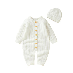 Knitted Baby Winter Romper and Cap Set, 0-18 Months