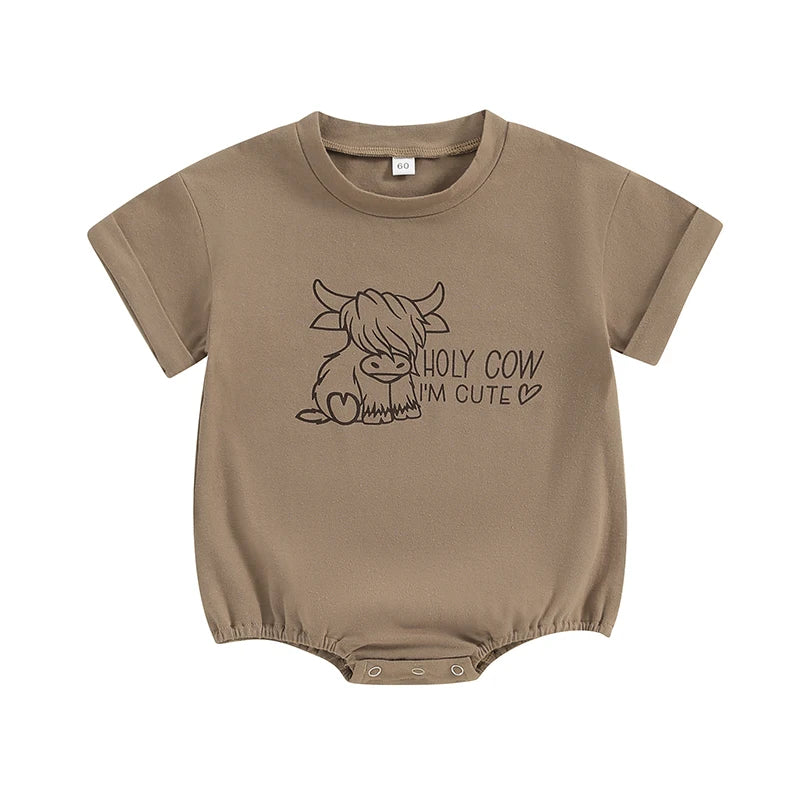 Baby Bubble Romper, Western Cow Print Summer Jumpsuit