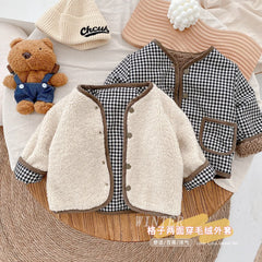 Stylish Plaid Plush Kids Coat