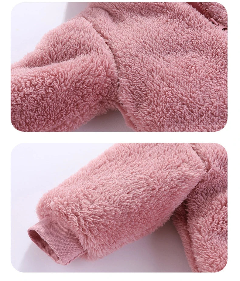 Plush Bear Hooded Baby Romper, Warm Fall Jumpsuit