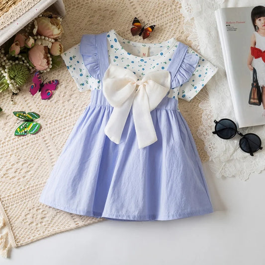 Baby Girl Dress Summer Floral Bow Short Sleeved Girl Dress Cute Cotton Girl Princess Dress Baby Clothes Girl