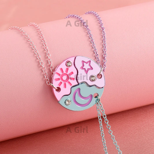 Girls BFF star moon sun friendship necklace set colorful jewelry USA