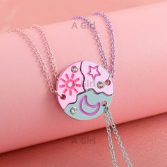 Girls BFF star moon sun friendship necklace set colorful jewelry USA