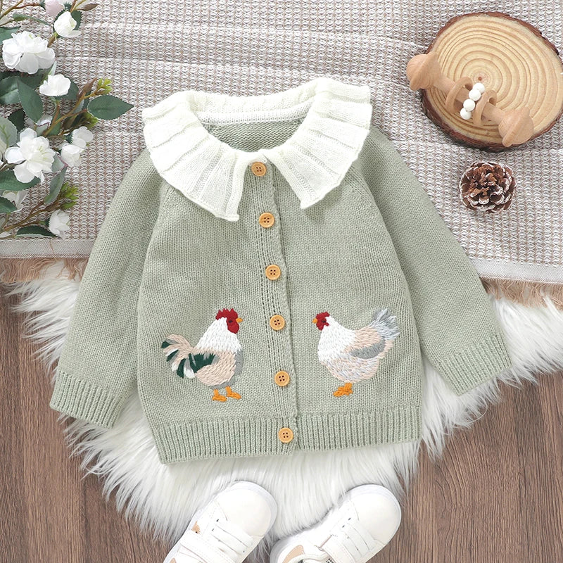 Rooster Embroidery Cardigan Top