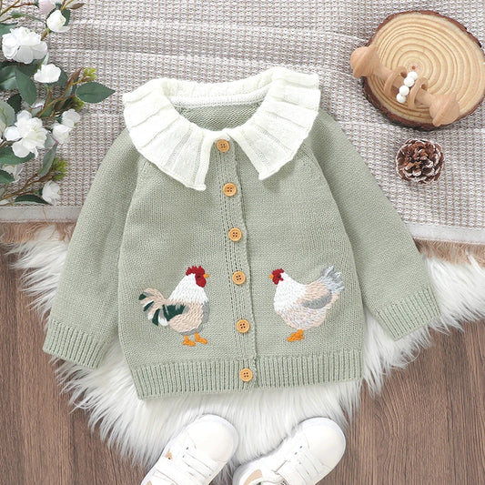 Rooster Embroidery Cardigan Top