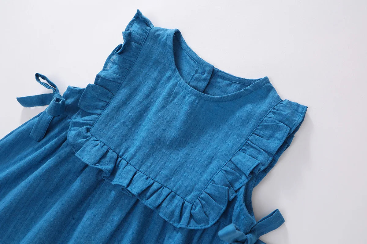 Ruffled Blue Vest Style Dress for Girls