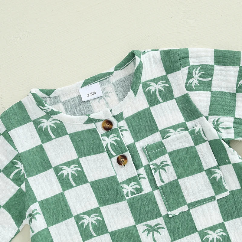 Checkered Tree Print Playsuit