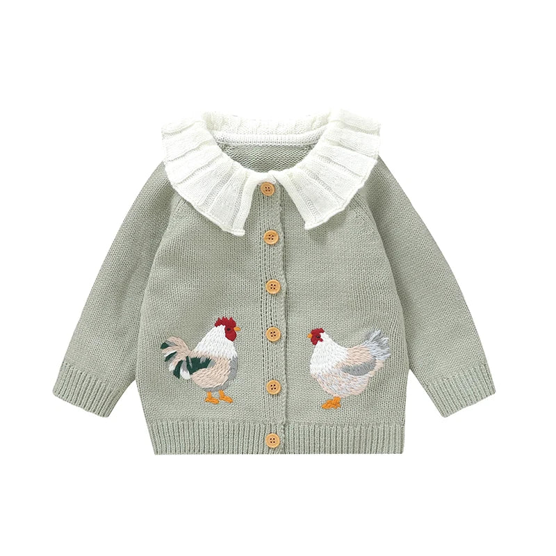Rooster Embroidery Cardigan Top