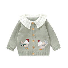 Rooster Embroidery Cardigan Top