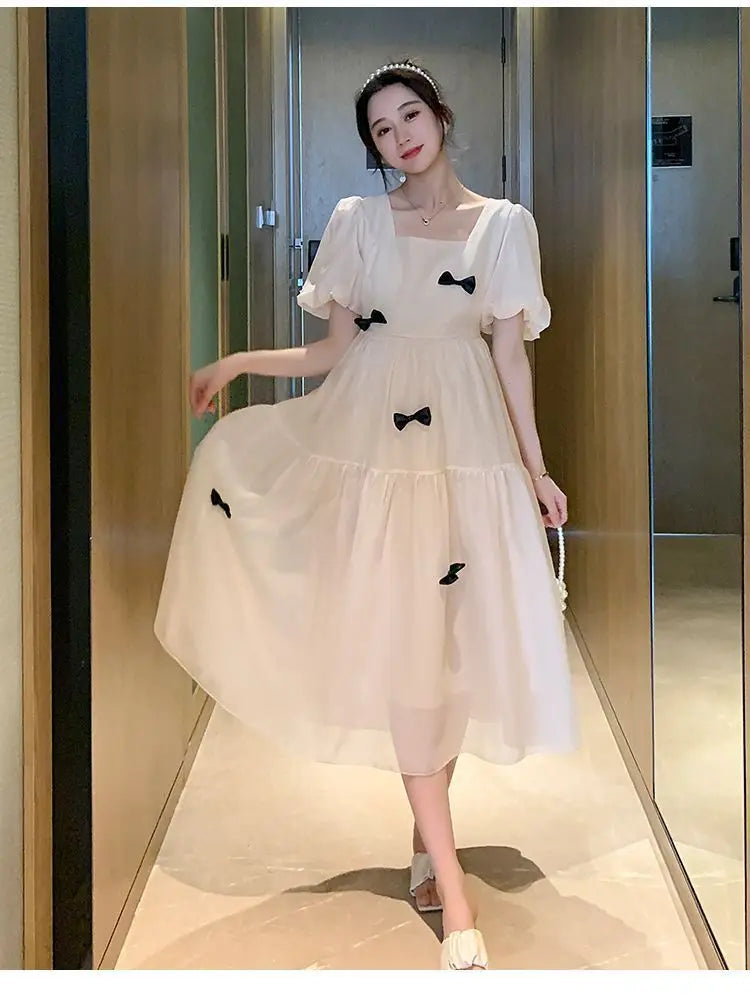 Flare sleeve square collar maternity dress