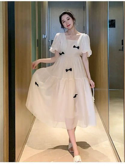 Flare sleeve square collar maternity dress