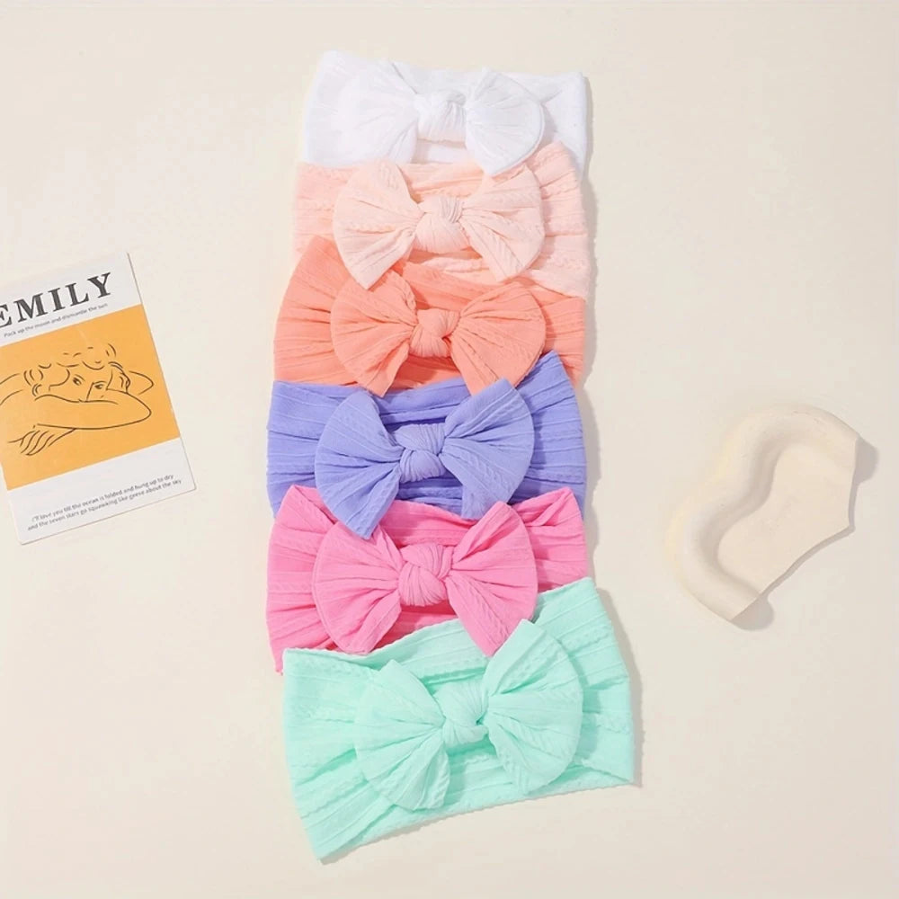 Baby Girls' Cable Knit Bow Headbands, 6-Piece Set