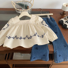 Embroidered Blouse and Heart Jeans