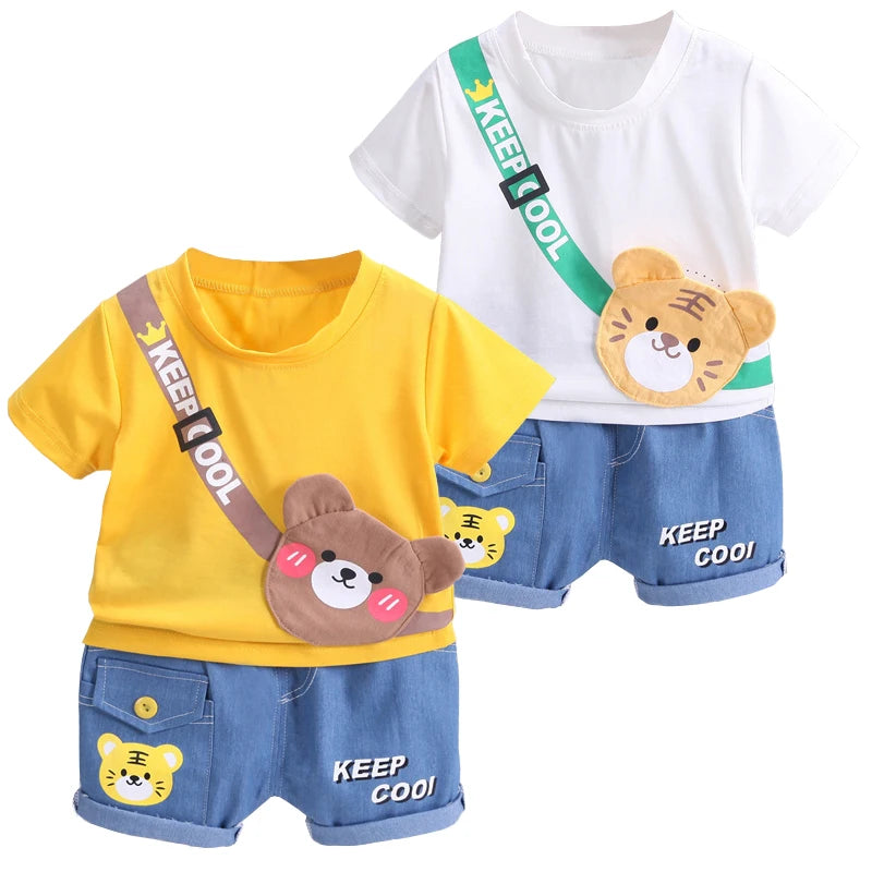 Baby Boys' Bear T-Shirt and Shorts Set, Cotton Summer