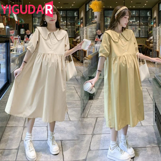 Collar Ruffled Patchwork Maternity Dress