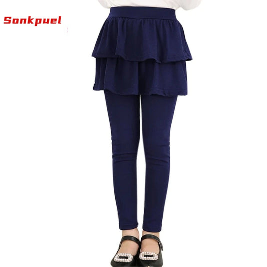 Girls' solid-color ankle-length leggings