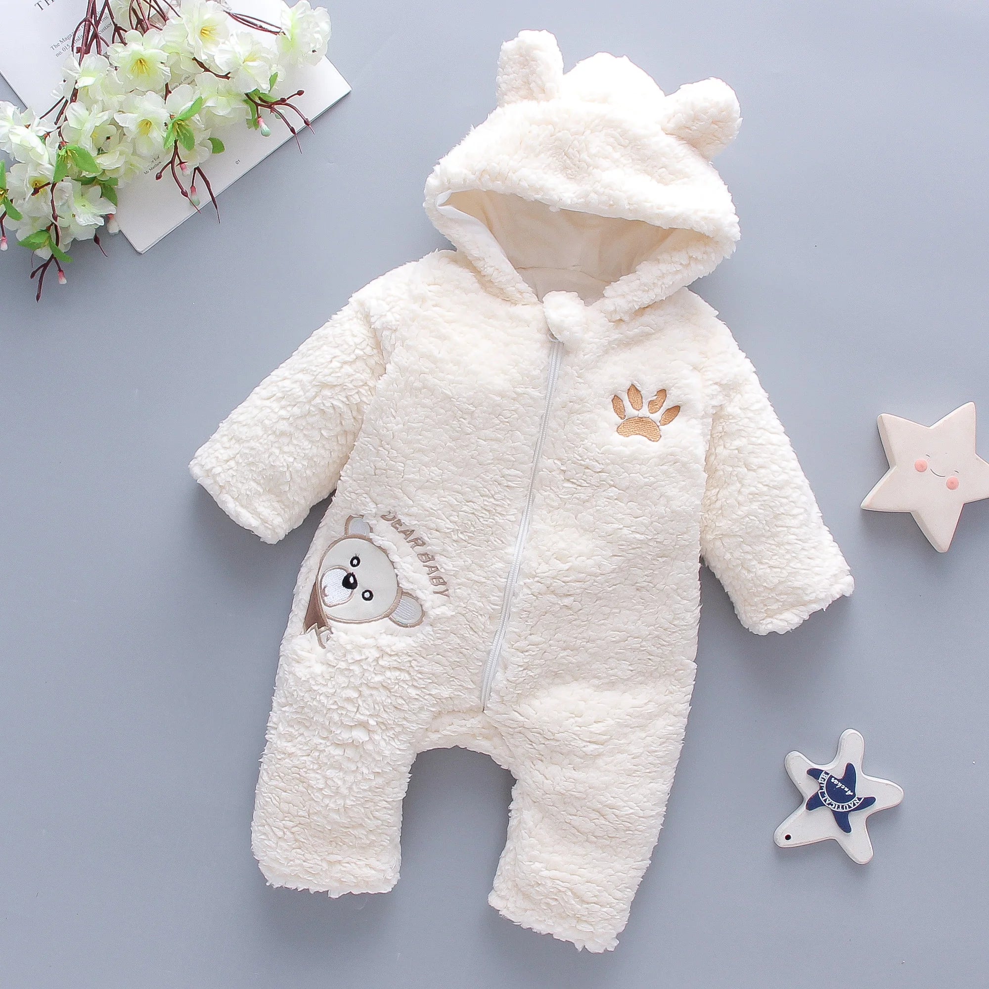 Thick Fleece Hooded Baby Romper