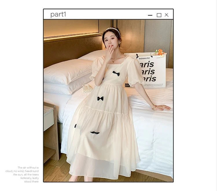 Flare sleeve square collar maternity dress