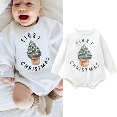 Baby Christmas Tree Romper | Long Sleeve Autumn Playsuit