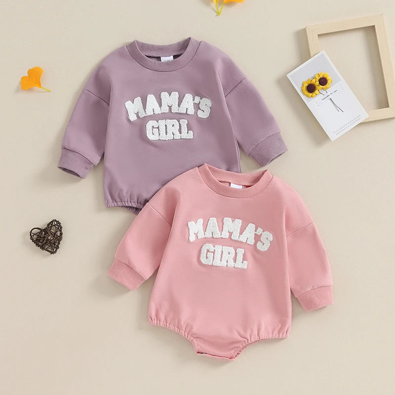 Baby Girls' Fuzzy Letter Romper, Embroidered Jumpsuit