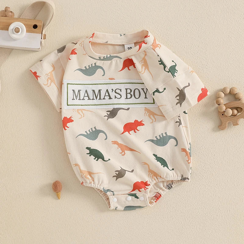 Baby Boys' Dinosaur Romper, Short-Sleeve Summer Bodysuit