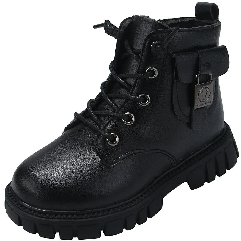 Leather Girls Warm Boots