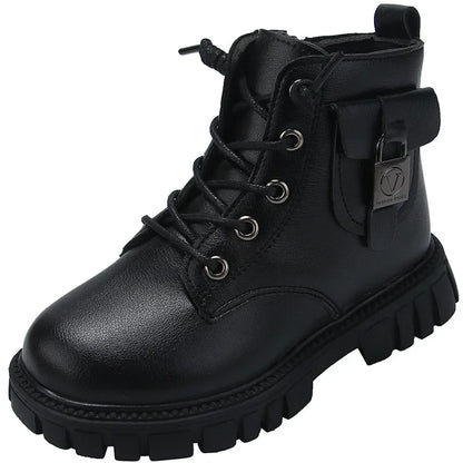 Leather Girls Warm Boots