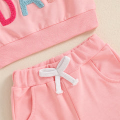 Toddler Girls Cotton Letter-Embroidery Sweatshirt & Pants Set