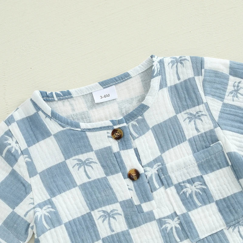 Checkered Tree Print Playsuit