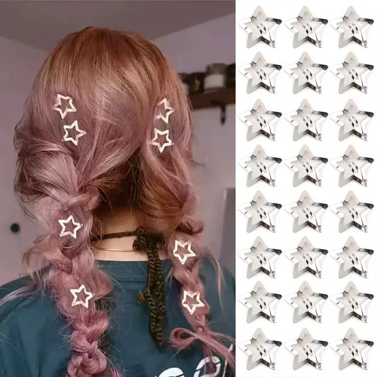 Silver star hair clips for girls