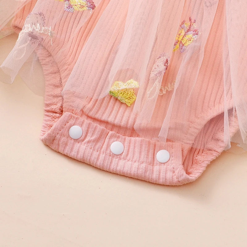 Baby Girl Floral Mesh Patchwork Ruffle Romper & Dress Set with Headband
