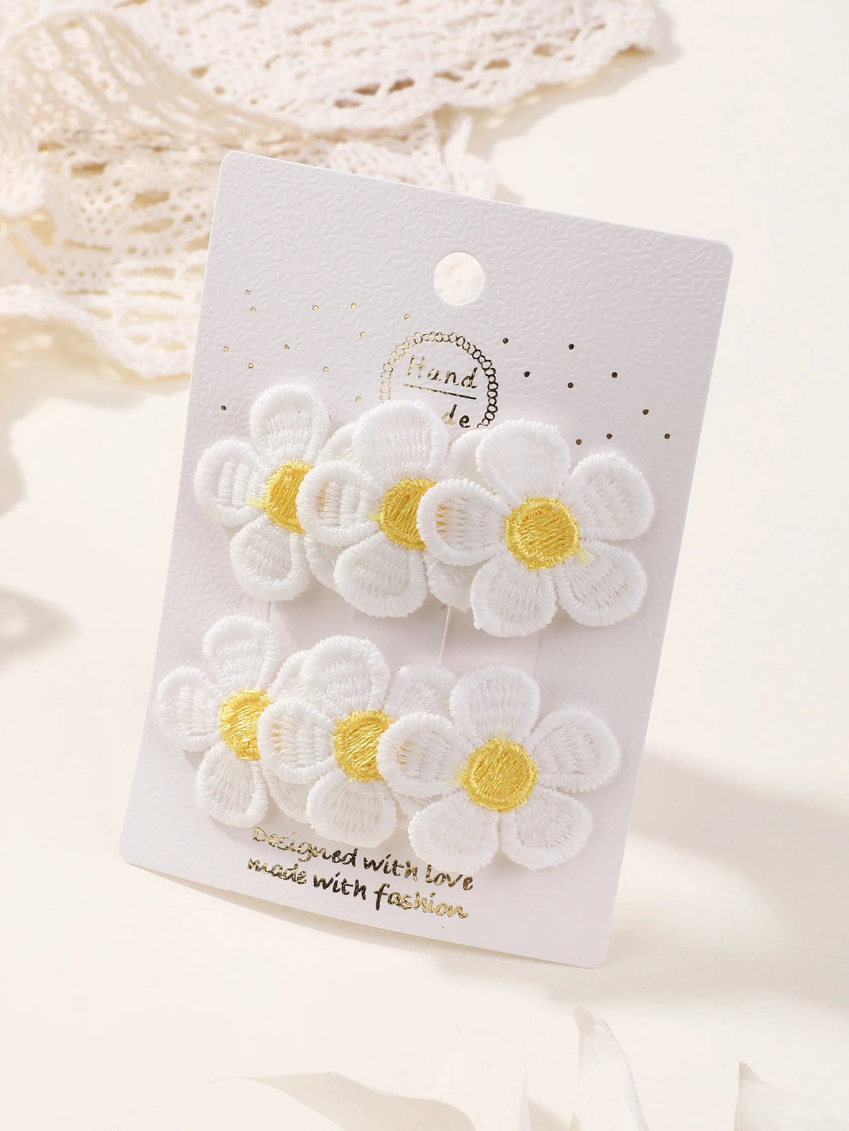 Girls' Embroidered Flower Hair Clips, 2-Piece Set