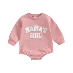 Baby Girls' Fuzzy Letter Romper, Embroidered Jumpsuit