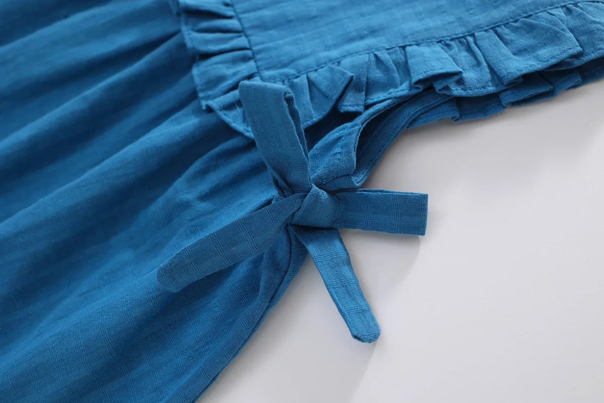 Ruffled Blue Vest Style Dress for Girls
