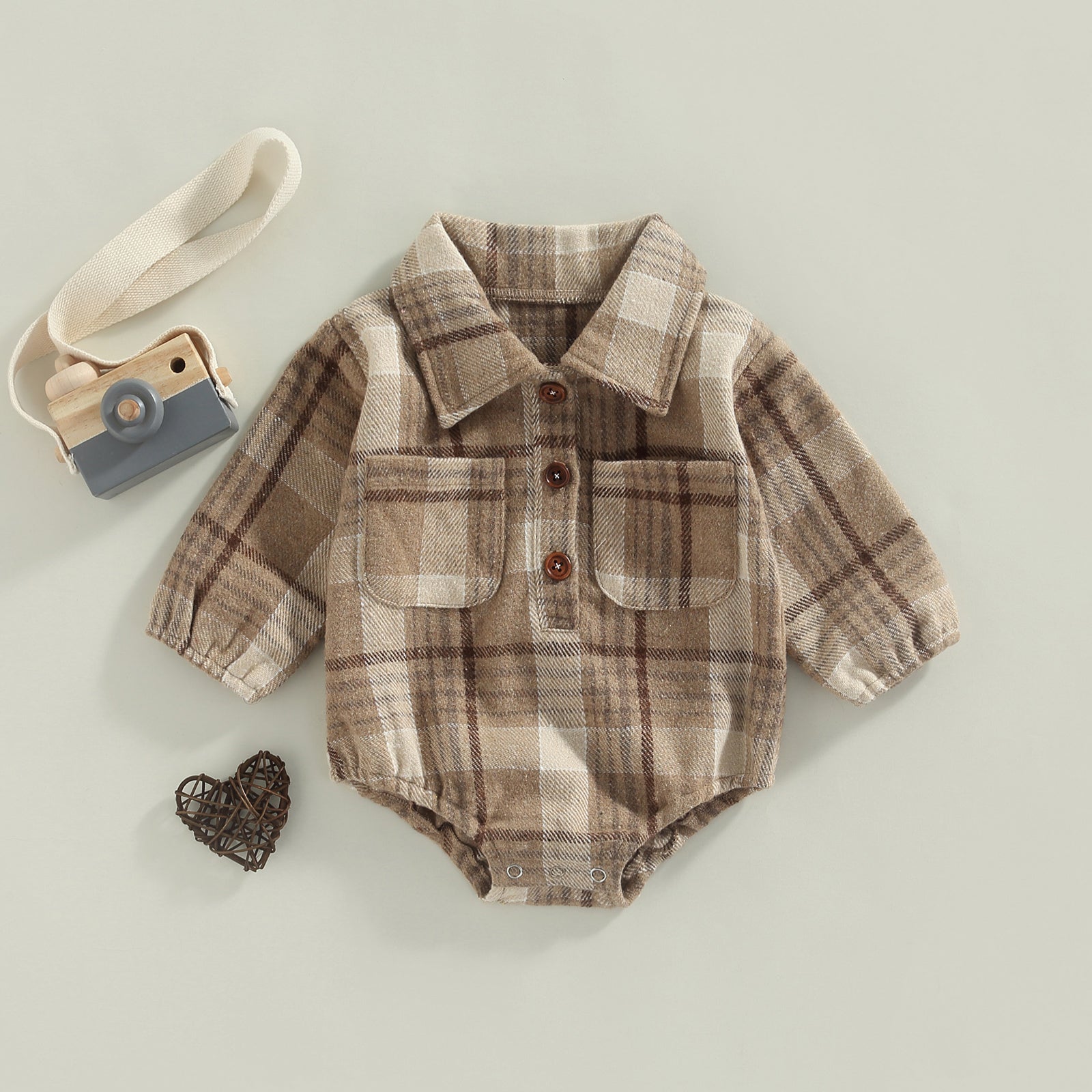 Baby Boys' Vintage Plaid Romper, Long-Sleeve Jumpsuit