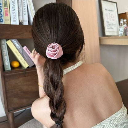 Pink Rose Bow Hair Clips For Girls