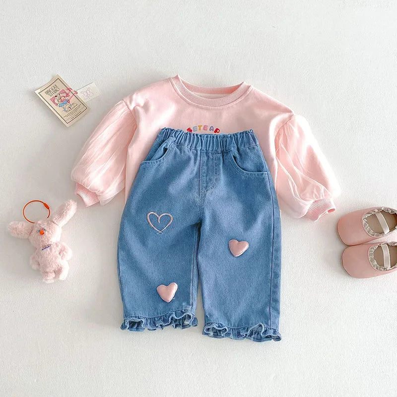 Children Girls Thin Style Denim Blue Pants - PAMU8