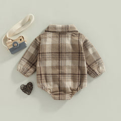 Baby Boys' Vintage Plaid Romper, Long-Sleeve Jumpsuit