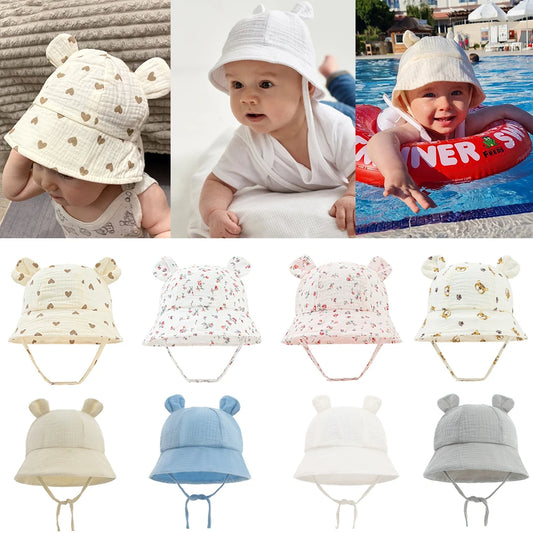 Baby bucket-style outdoor hat shown in product photo