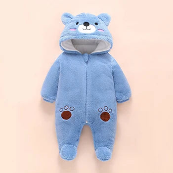 Baby Bear Hooded Winter Romper, Warm Cotton Jumpsuit