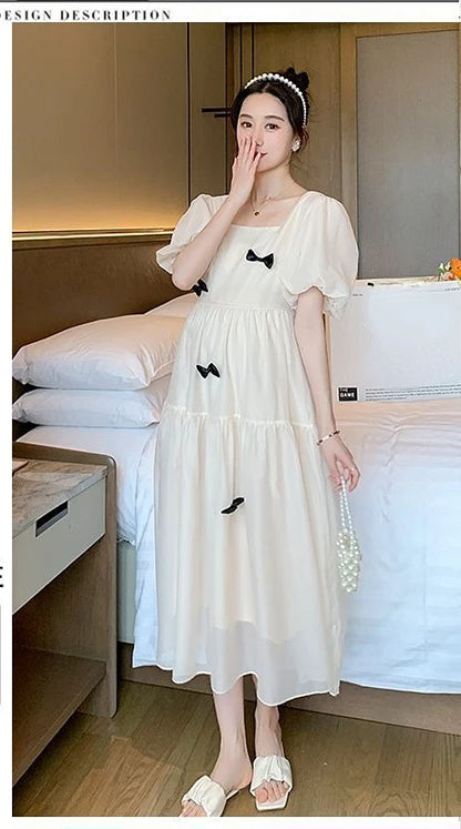 Flare sleeve square collar maternity dress
