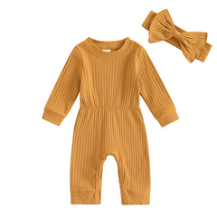 Baby Girls' Ribbed Jumpsuit and Headband Set, Fall