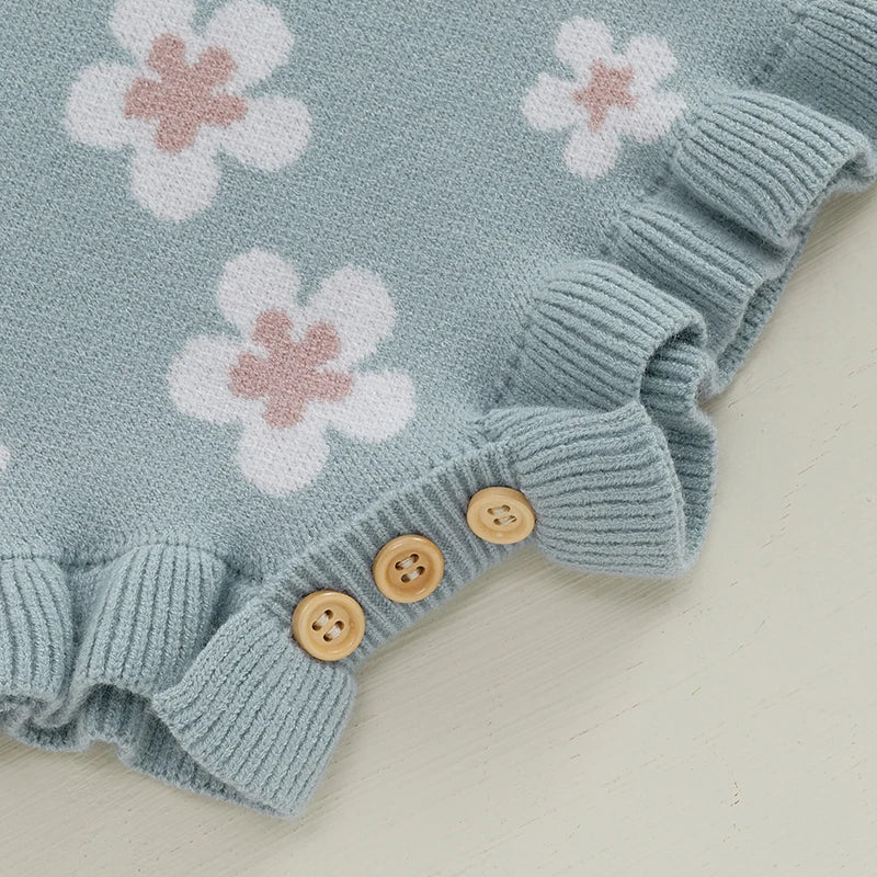 Baby Girls' Knitted Floral Bodysuit, Sleeveless Romper