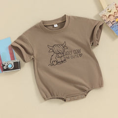 Baby Bubble Romper, Western Cow Print Summer Jumpsuit