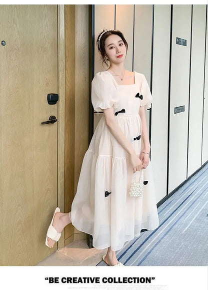 Flare sleeve square collar maternity dress