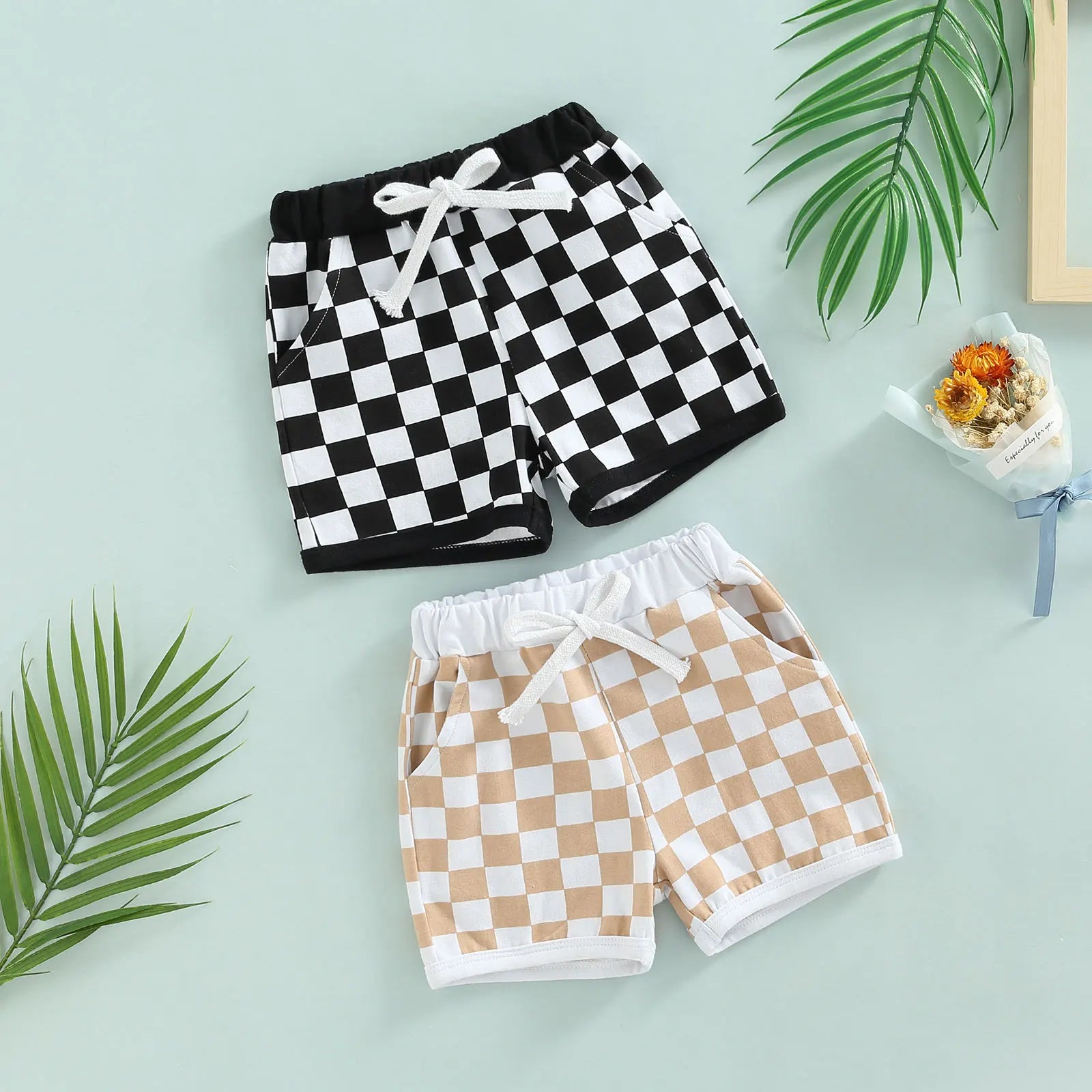Kids Checkerboard Print Shorts