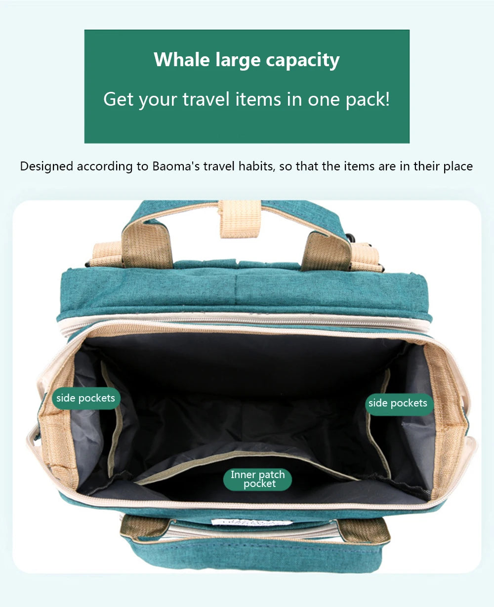 3-in-1 Foldable Diaper Bag Backpack with Changing Station
