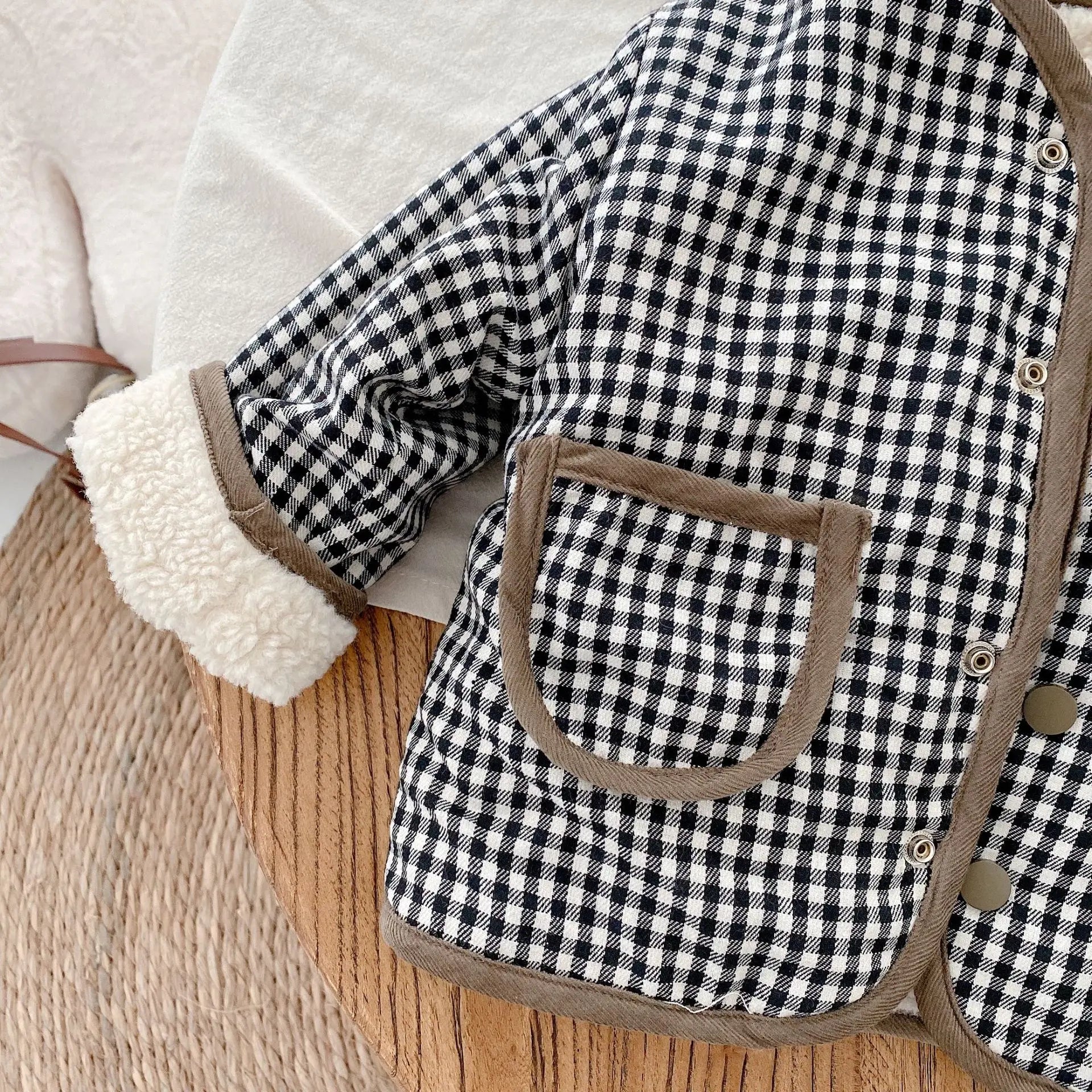 Stylish Plaid Plush Kids Coat